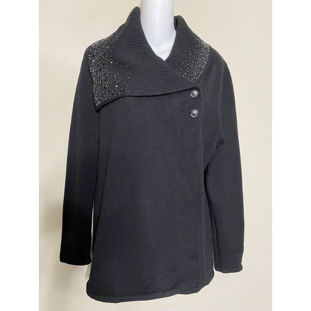 Christine Alexander Wool Cardigan Sweater Coat Black 100%Wool‎ ~ M